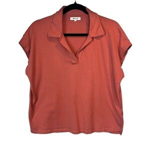 Madewell Cropped Relaxed Causal Polo Short Sleeve Burnt Orange Large
